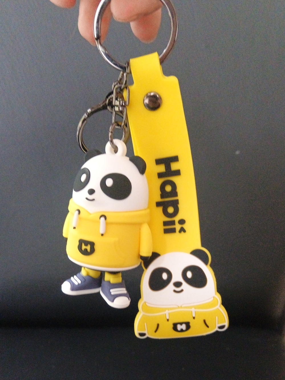 Yellow Panda Keychain with Silicone Strap